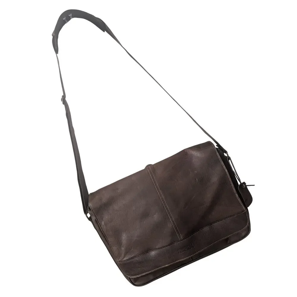 KENNETH COLE REACTION! ESPRESSO BROWN GENUINE LEATHER LAPTOP CASE, BRIEFCASE!